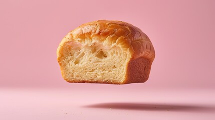 Wall Mural - Levitating a brioche cutted on pastel background