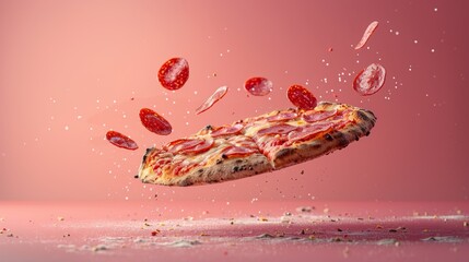 Wall Mural - Levitating a pizza cutted sliced 