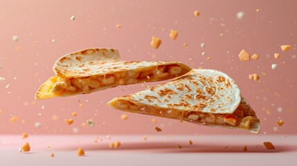 Wall Mural - Levitating a quesadilla cutted sliced triangle