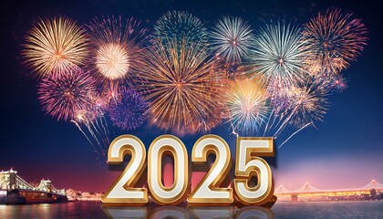 Wall Mural - new year's eve greeting card with fireworks with motif 2025