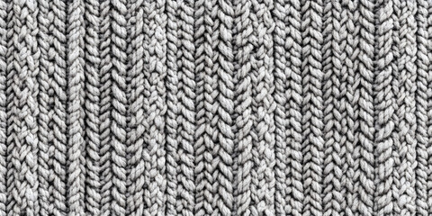 Wall Mural - Seamless mottled light grey wool knit fabric background texture. Tileable monochrome greyscale knitted sweater, scarf or cozy winter socks pattern. Realistic woolen crochet textile craft 3D rendering.