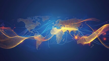 Wall Mural - Global Network Connections: Abstract World Map with Flowing Lines