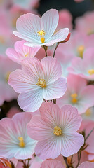 Wall Mural - Delicate pink flowers with yellow centers and visible veins.