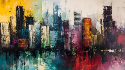 Wall Mural - Abstract Cityscape with Vibrant Colors and Textured Strokes