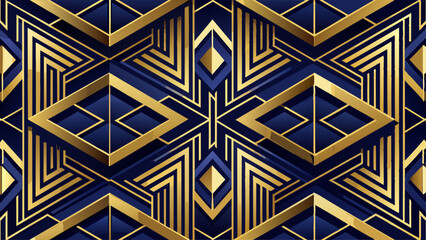 Wall Mural - Abstract seamless luxury dark blue and gold geometric pattern background