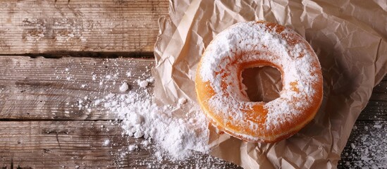 Leinwandbilder - donut and powdered sugar on parchment paper. with copy space image. Place for adding text or design