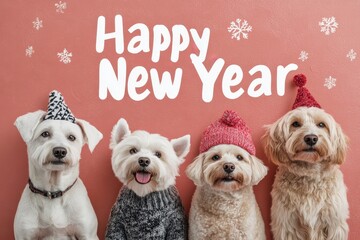 Wall Mural - Pet Celebration Collage: Photos of pets dressed in festive New Year accessories. The text 