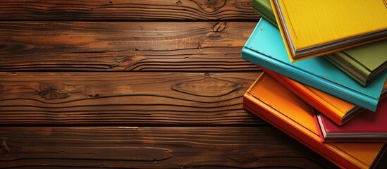 Wall Mural - books hardback book vibrant wooden table back to school copy space for text education school and bus