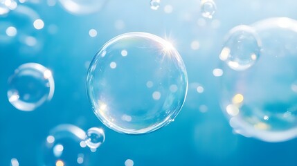 Poster - Blue Abstract Background with Soap Bubbles