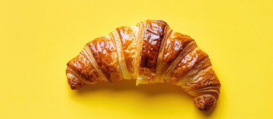 Aufkleber - Delicious croissant sandwiches on a yellow background arranged from above Room for text. with copy space image. Place for adding text or design