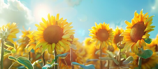 Poster - Sunflowers are blossoming under the sunlight on a clear day providing copy space