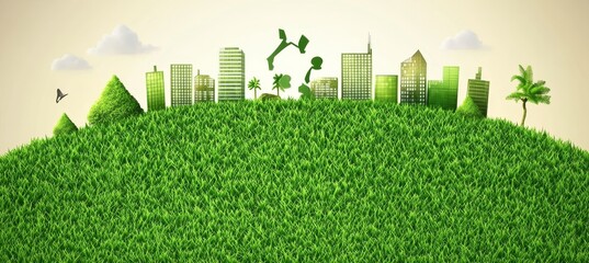 Wall Mural - Green City Skyline An Eco-Friendly Urban Landscape Concept Embracing Sustainability.