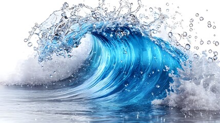 Wall Mural - Blue Ocean Wave Splashing with Water Droplets