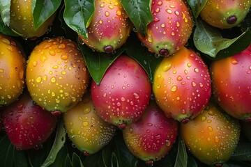 Wall Mural - a group of mangoes with leaves. 