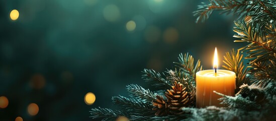 Poster - Festive backdrop with a Christmas candle. with copy space image. Place for adding text or design