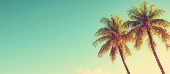Aufkleber - Copy space featuring palm trees along a tropical coast with a vintage retro summer atmosphere including coconut trees and a sky backdrop