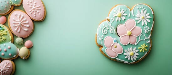 Poster - Happy Easter cookie text on a green backdrop Easter theme copyspace