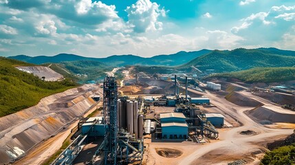 Poster - a photograph of a modern mineral processing plant integrated with cutting edge iot technology to enh