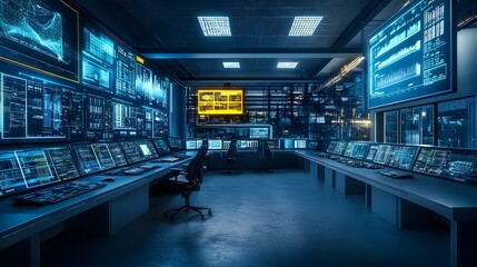 Poster - futuristic mining control room showcasing cutting edge iot technology real time monitoring and advan