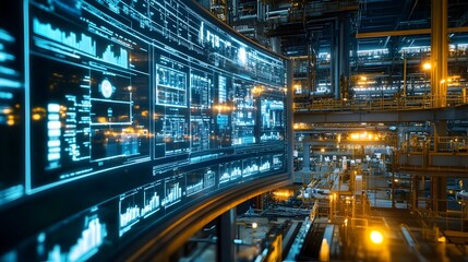 Poster - cutting edge smart oil refinery control room showcasing iot powered data visualization and real time