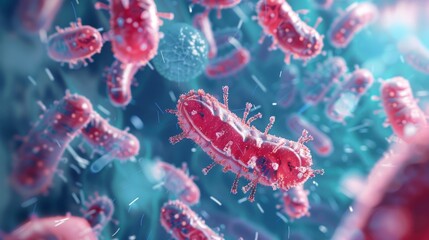 Poster - A bunch of red bacteria are floating in the air