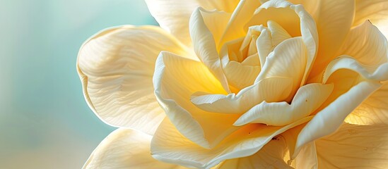 Fototapete - Gardenia flower on a yellow background with copy space View from above