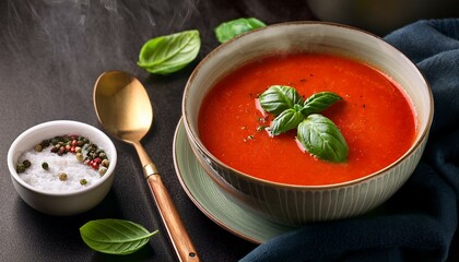 Wall Mural - Steaming Bowl of Creamy Tomato Basil Soup