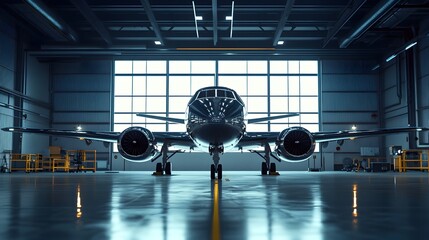 Poster - photograph showcasing a technologically advanced aircraft hangar equipped with iot systems that prov