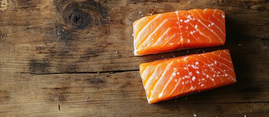 Leinwandbilder - Slightly salted salmon ready to eat fresh portion healthy dietary meal food still life snack on the table copyspace food background rustic top view suitable for keto or paleo pescatarian diets