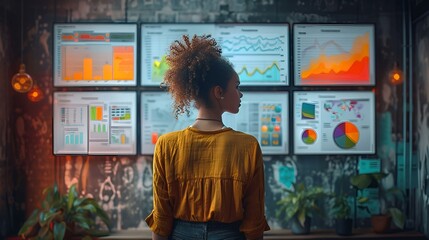 Wall Mural - a woman looking at a screen. 