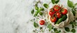 © vxnaghiyev - Creative natural arrangement of tomatoes cucumbers and leaves on a white background Flat lay Eco bag. with copy space image. Place for adding text or design