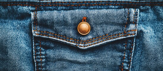 Aufkleber - White isolated background with copyspace featuring a close up of the back pocket of blue jeans This clothing concept highlights denim texture in detail showcasing classic fashion with vintage tones