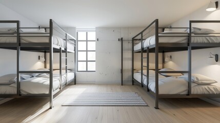 Wall Mural - A room with four bunk beds and a rug