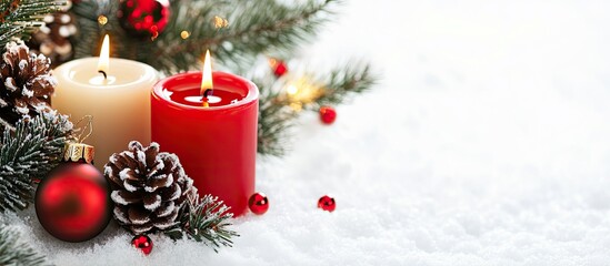 Aufkleber - Lovely Christmas arrangement featuring a blank card on a light background. with copy space image. Place for adding text or design