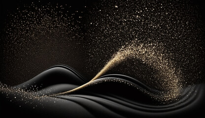 Wall Mural - abstract black and gold glitter wave horizontal background