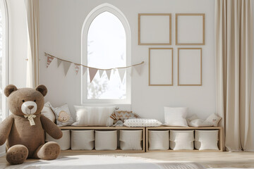 Wall Mural - teddy bear sitting on the bed