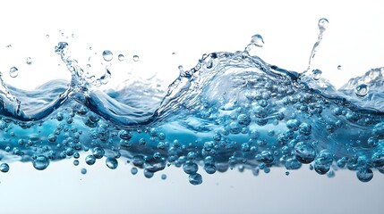 Wall Mural - Blue Water Splash with Air Bubbles Isolated on White