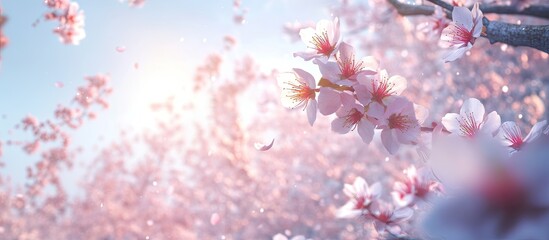 Poster - Yoshino cherry blossoms in full bloom. with copy space image. Place for adding text or design