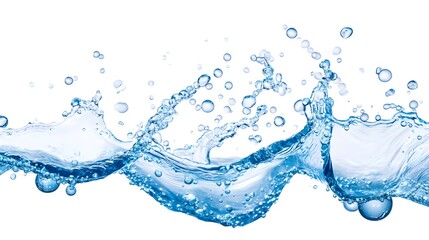 Wall Mural - Blue Water Splash with Air Bubbles Isolated on White