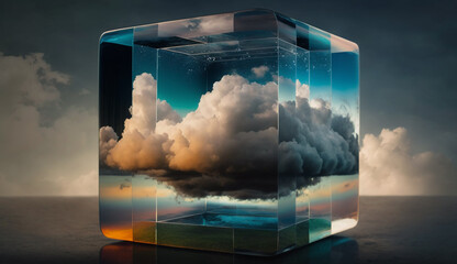Poster - Celestial Cube on a Lunar Surface  cloud computing technology concept