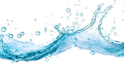 Wall Mural - Blue Water Splash with Air Bubbles Isolated on White