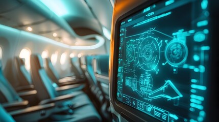 Poster - a photograph showcasing smart sensors and iot devices installed in an aircraft cabin continuously mo