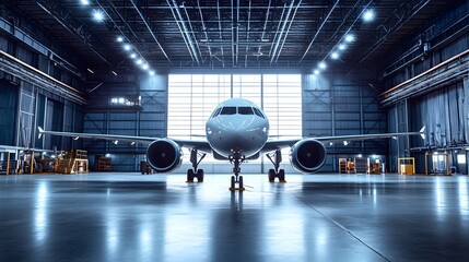 Poster - a photograph showcasing a futuristic smart hangar equipped with advanced iot technology displaying r