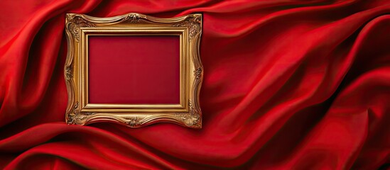 Aufkleber - Antique gold photo frame red fabric backdrop. with copy space image. Place for adding text or design