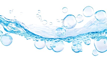 Wall Mural - Blue Water Splash with Bubbles - Abstract Background