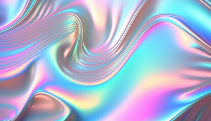 Poster - holographic neon background ,colorful psychedelic abstract. pastel color waves for background