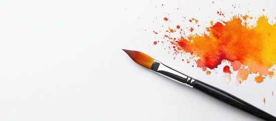 Poster - Watercolor and paintbrush on a white background Flat lay top view. with copy space image. Place for adding text or design