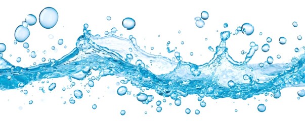 Canvas Print - Blue Water Splash with Bubbles - Isolated on White