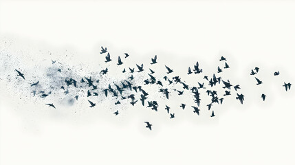 Flock of birds flying isolated