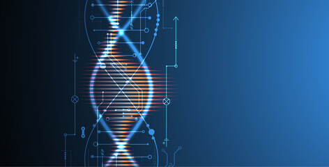 Aufkleber - Scientific and technological background. Image of dna molecule with technological elements. Hand drawn vector.